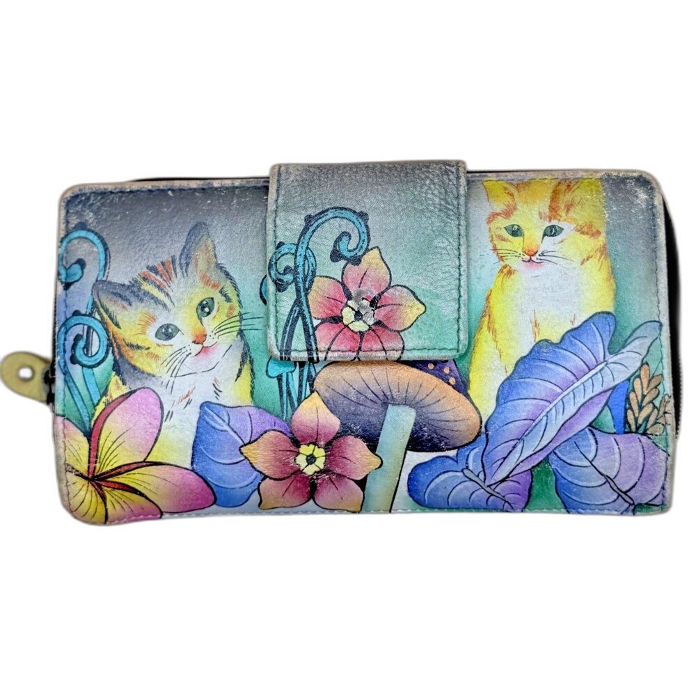 Anuschka Cat Floral Multicolor Zip-Around Women's Wallet
